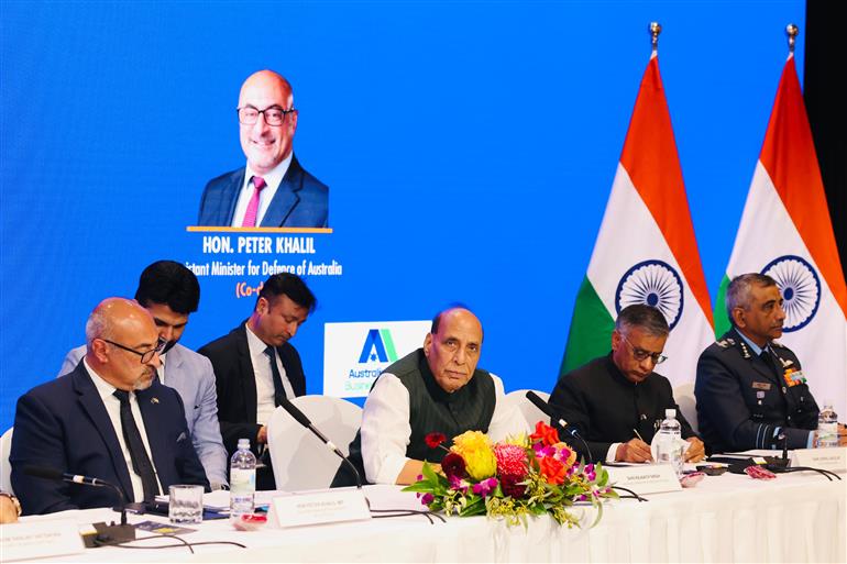 The Union Minister for Defence, Shri Rajnath Singh addressing maiden India-Australia Defence Industry Business Roundtable in Sydney, Australia on October 10, 2025.