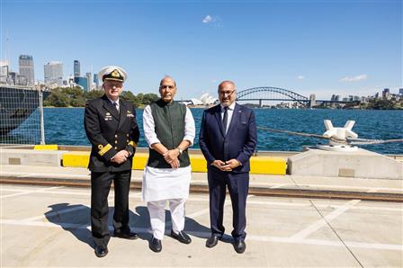 The Union Minister for Defence, Shri Rajnath Singh visits HMAS Kuttabul in Sydney, Australia on October 10, 2025.