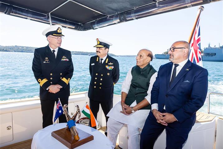 The Union Minister for Defence, Shri Rajnath Singh visits HMAS Kuttabul in Sydney, Australia on October 10, 2025.