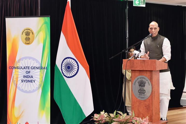 The Union Minister for Defence, Shri Rajnath Singh addressing the members of the Indian community at a special event hosted by the Consulate General of India in Sydney, Australia on October 10, 2025.