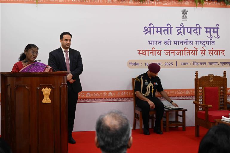 The President of India, Smt Droupadi Murmu visited Gir National Park also interacted with the local tribal people at Sasan Gir, in Gujarat on October 10, 2025.