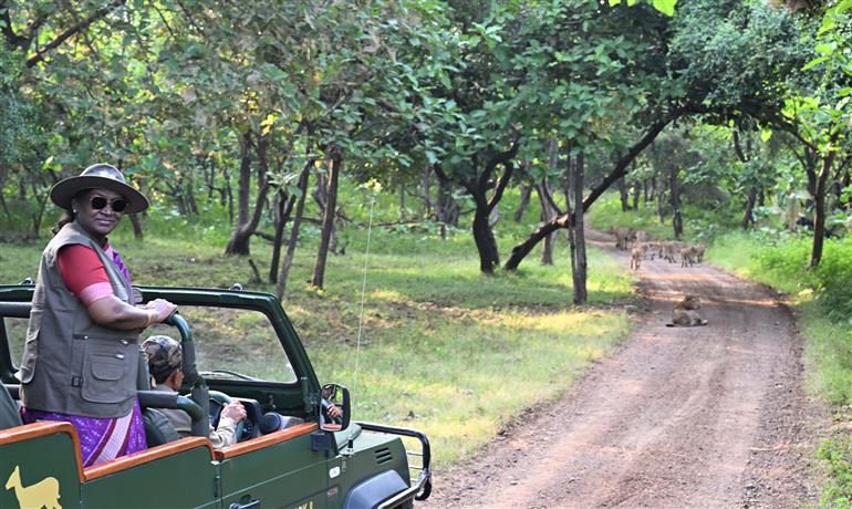 The President of India, Smt Droupadi Murmu visited Gir National Park also interacted with the local tribal people at Sasan Gir, in Gujarat on October 10, 2025.