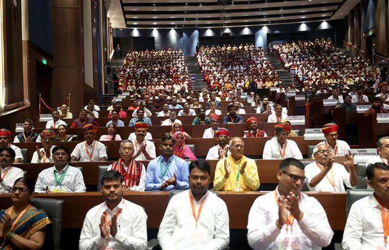 Gathering at the special Krishi programme on the sidelines of the launch, inauguration, laying the foundation stone and dedicates various projects and schemes in Agriculture and Allied Sectors held at Indian Agricultural Research Institute, in New Delhi on October 11, 2025. PM addressing on the occasion.