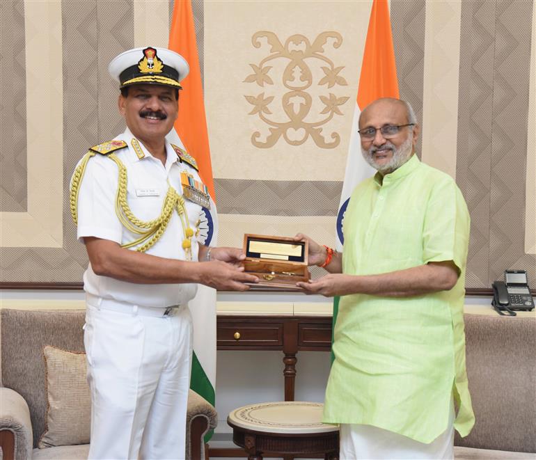 The Vice President of India & Chairman of the Rajya Sabha, Shri C. P. Radhakrishnan met the Chief of the Naval Staff, Admiral Dinesh K. Tripathi at the Vice-President’s Enclave, in New Delhi on October 10, 2025.