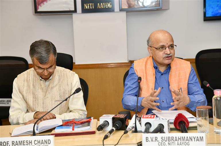 The CEO, NITI Aayog, Shri B.V.R. Subrahmanyam addressing at the release of Report “India’s Blue Economy: Strategy for Harnessing Deep-Sea and Offshore Fisheries by Prof. Ramesh Chand, Member (Agriculture) at NITI Aayog, in New Delhi on October 13, 2025.