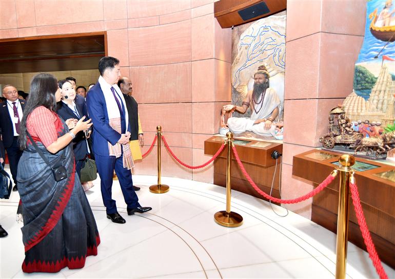 The Speaker of Lok Sabha, Shri Om Birla and the President of Mongolia, Mr. Khurelsukh Ukhnaa Visited New Parliament Building, in New Delhi on October 14, 2025.