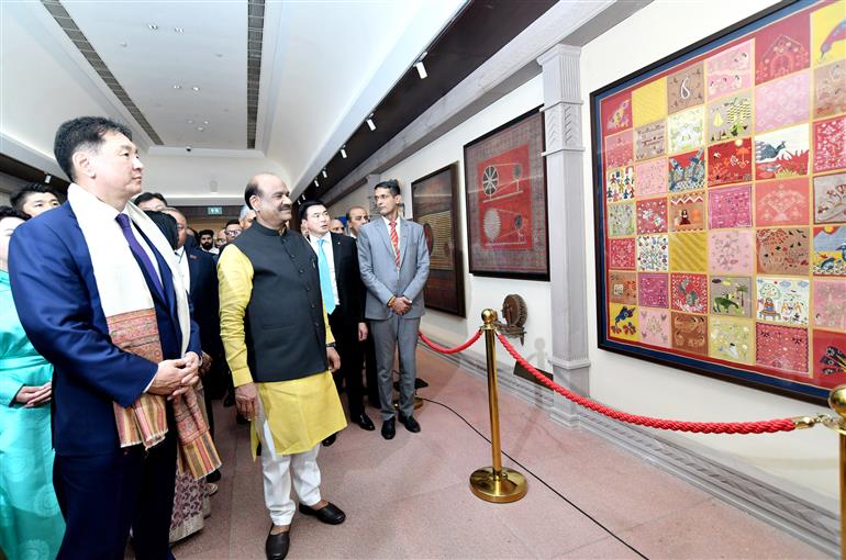 The Speaker of Lok Sabha, Shri Om Birla and the President of Mongolia, Mr. Khurelsukh Ukhnaa Visited New Parliament Building, in New Delhi on October 14, 2025.