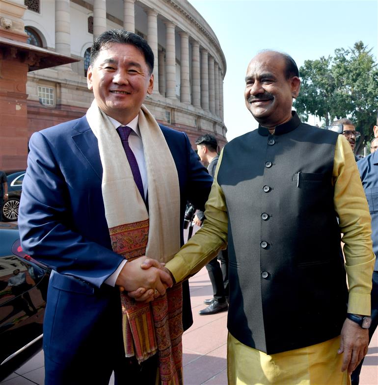 The Speaker of Lok Sabha, Shri Om Birla and the President of Mongolia, Mr. Khurelsukh Ukhnaa Visited New Parliament Building, in New Delhi on October 14, 2025.