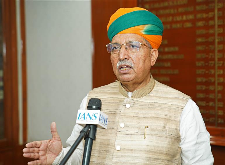 The Minister of State (Independent Charge) for Law & Justice and Parliamentary Affairs, Shri Arjun Ram Meghwal interacting with media at the inauguration of the “Live Cases” Dashboard under Legal Information Management and Briefing System, in New Delhi on October 14, 2025.