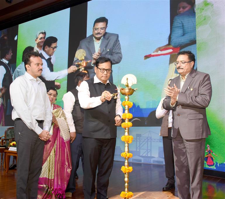 The Union Minister for Ports, Shipping and Waterways, Shri Sarbananda Sonowal attends the Curtain Raiser event of the Golden Jubilee Celebration of New Mangalore Port Authority at Bharat Mandapam, in New Delhi on October 15, 2025.