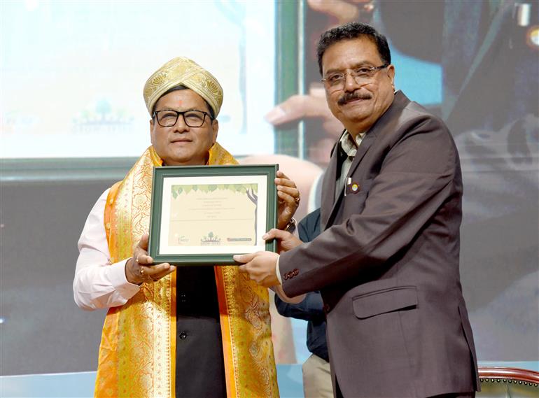 The Union Minister for Ports, Shipping and Waterways, Shri Sarbananda Sonowal attends the Curtain Raiser event of the Golden Jubilee Celebration of New Mangalore Port Authority at Bharat Mandapam, in New Delhi on October 15, 2025.