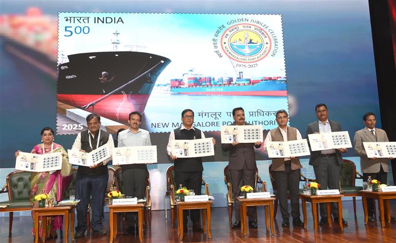 The Union Minister for Ports, Shipping and Waterways, Shri Sarbananda Sonowal attends the Curtain Raiser event of the Golden Jubilee Celebration of New Mangalore Port Authority at Bharat Mandapam, in New Delhi on October 15, 2025.