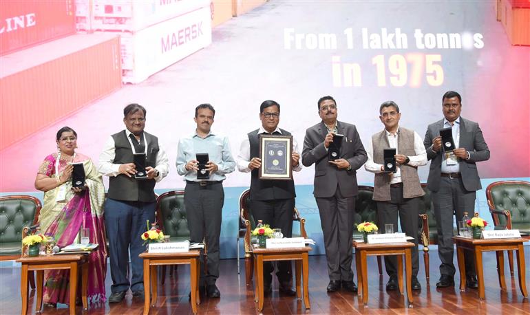The Union Minister for Ports, Shipping and Waterways, Shri Sarbananda Sonowal attends the Curtain Raiser event of the Golden Jubilee Celebration of New Mangalore Port Authority at Bharat Mandapam, in New Delhi on October 15, 2025.