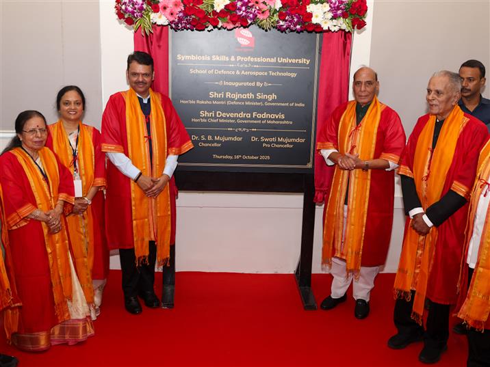 The Union Minister for Defence, Shri Rajnath Singh inaugurates the School of Defence and Aerospace Technology at Symbiosis Skills and Professional University, in Pune on October 16, 2025.