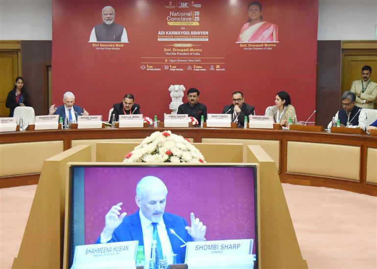 The Secretary, Ministry of Tribal Affairs, Shri Vibhu Nayar attends the meeting on National Conclave 2025 on the Adi Karmayogi Abhiyan – India’s Responsive Governance Movement held at Vigyan Bhawan, in New Delhi on October 17, 2025.