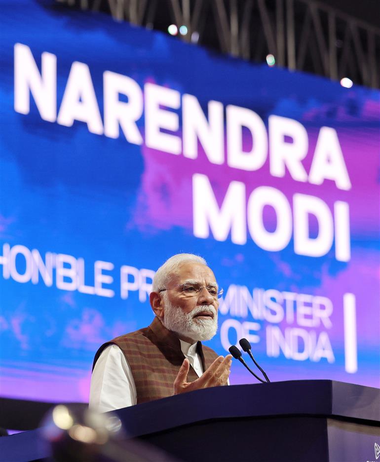 PM addressing at the NDTV World Summit-2025, in New Delhi on October 17, 2025.
