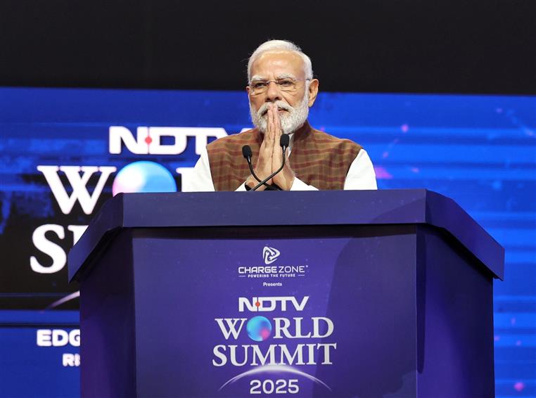PM addressing at the NDTV World Summit-2025, in New Delhi on October 17, 2025.