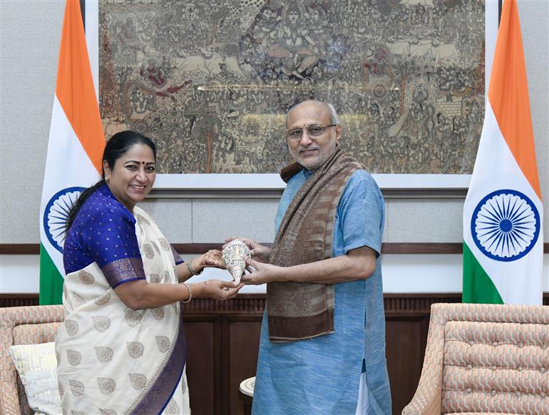 The Chief Minister of Delhi, Smt. Rekha Gupta called on the Vice President of India & Chairman of the Rajya Sabha, Shri C. P. Radhakrishnan at Vice-President’s Enclave, in New Delhi on October 18, 2025.
