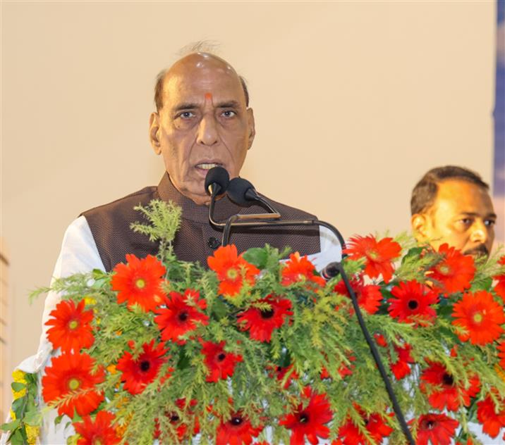 The Union Minister for Defence, Shri Rajnath Singh addressing at the flagging-off ceremony of the first batch of BrahMos missiles, in Lucknow, Uttar Pradesh on October 18, 2025.