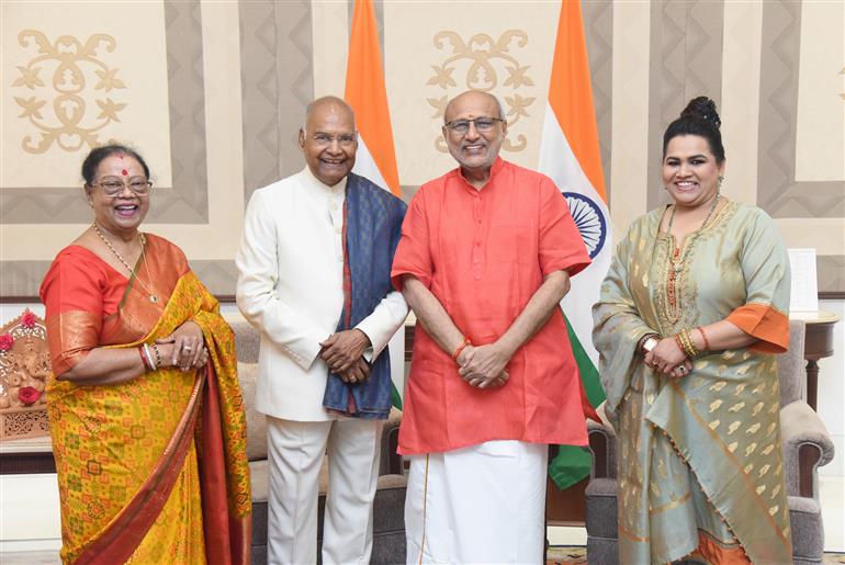 The Vice-President, Shri C. P. Radhakrishnan warmly received former President of India, Shri Ram Nath Kovind and his family at the Vice-President’s Enclave, as they exchanged Deepawali greetings, in New Delhi on October 19, 2025.