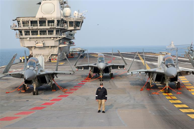 PM arrived on the sidelines of Diwali celebration at INS Vikrant on October 20, 2025.