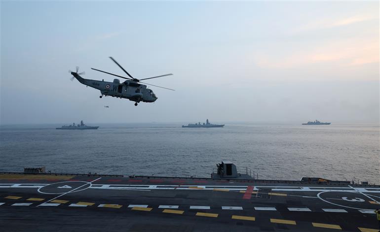 PM witnesses spectacular Air Power Demo at INS Vikrant on October 20, 2025.