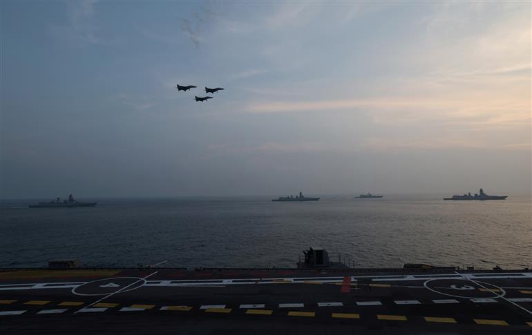 PM witnesses spectacular Air Power Demo at INS Vikrant on October 20, 2025.