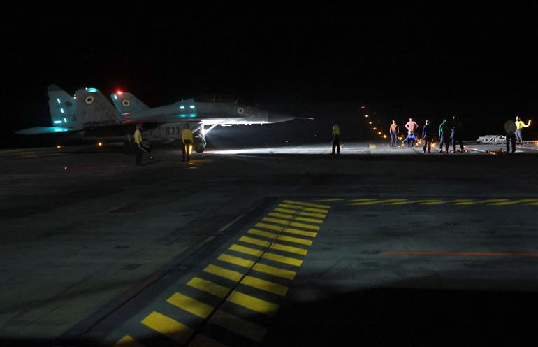 PM witnesses Night Flying Operations at INS Vikrant on October 20, 2025.