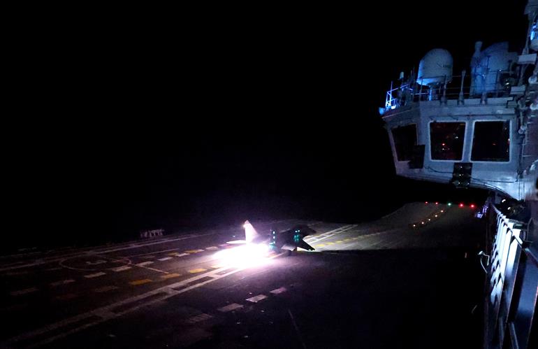 PM witnesses Night Flying Operations at INS Vikrant on October 20, 2025.