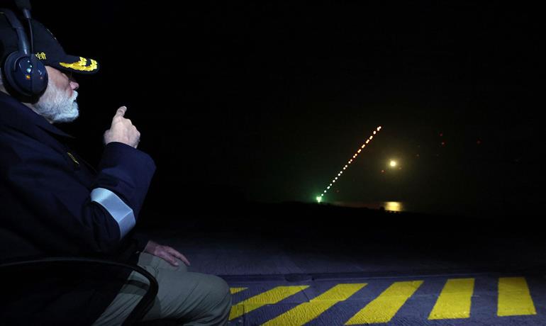 PM witnesses Night Flying Operations at INS Vikrant on October 20, 2025.