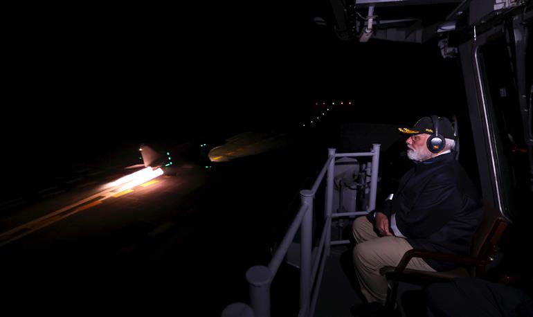 PM witnesses Night Flying Operations at INS Vikrant on October 20, 2025.