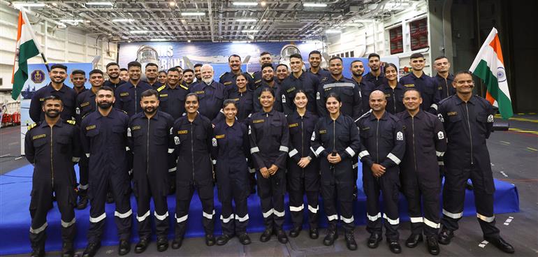 PM attends cultural programme on the sidelines of Diwali celebration at INS Vikrant on October 20, 2025.
