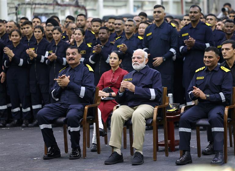 PM attends cultural programme on the sidelines of Diwali celebration at INS Vikrant on October 20, 2025.