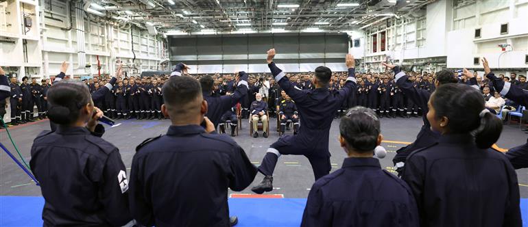 PM attends cultural programme on the sidelines of Diwali celebration at INS Vikrant on October 20, 2025.
