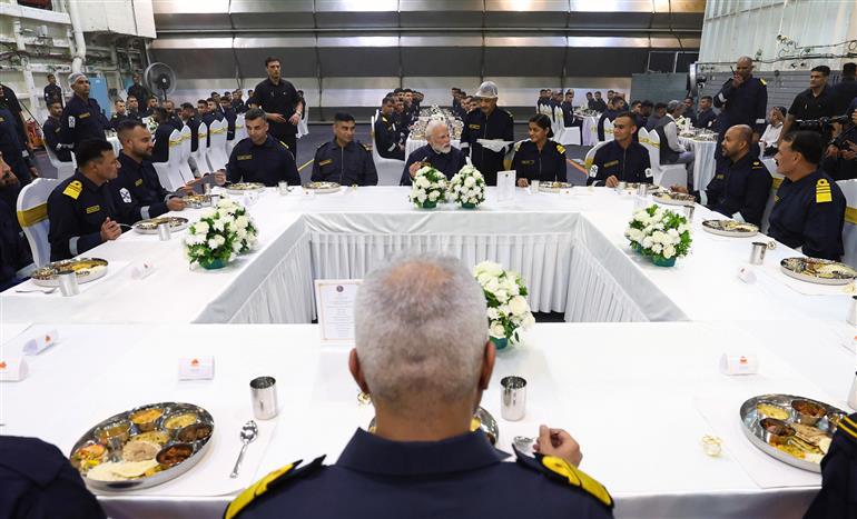 PM attends cultural programme on the sidelines of Diwali celebration at INS Vikrant on October 20, 2025.