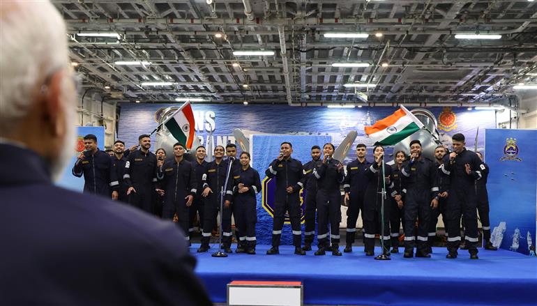 PM attends cultural programme on the sidelines of Diwali celebration at INS Vikrant on October 20, 2025.