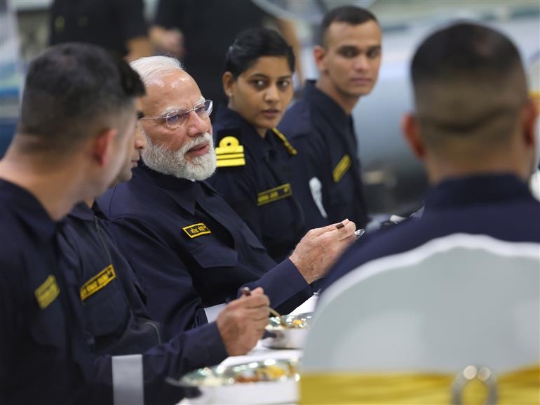 PM attends cultural programme on the sidelines of Diwali celebration at INS Vikrant on October 20, 2025.