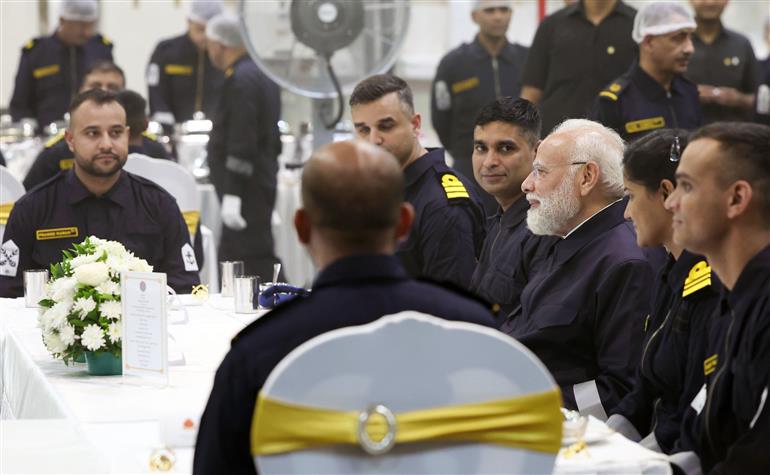 PM attends cultural programme on the sidelines of Diwali celebration at INS Vikrant on October 20, 2025.