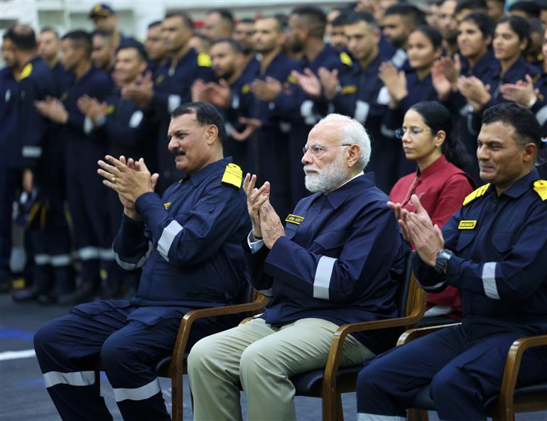 PM attends cultural programme on the sidelines of Diwali celebration at INS Vikrant on October 20, 2025.