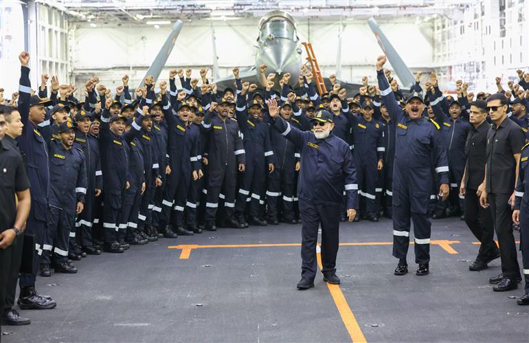 PM celebrates Diwali with armed forces personnel on board the INS Vikrant on October 20, 2025.