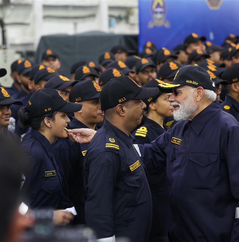 PM celebrates Diwali with armed forces personnel on board the INS Vikrant on October 20, 2025.