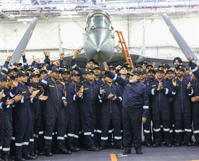 PM celebrates Diwali with armed forces personnel on board the INS Vikrant on October 20, 2025.
