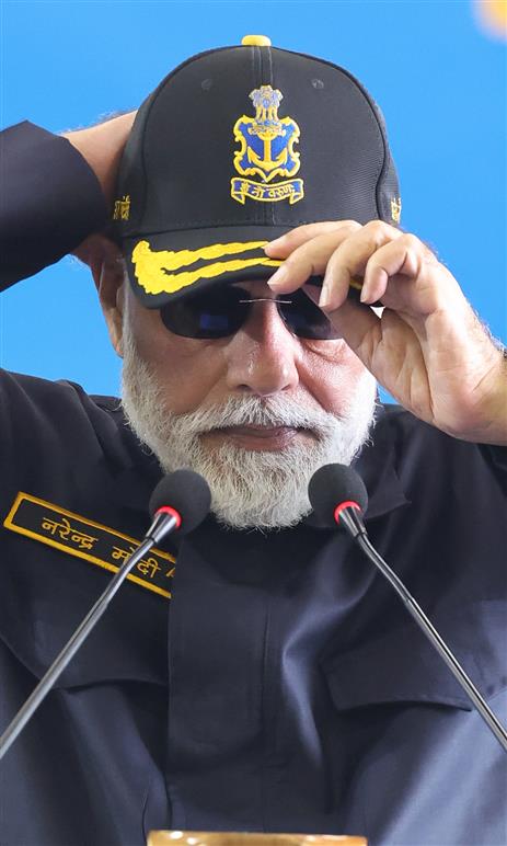 PM addressing the armed forces personnel during Diwali celebration on board the INS Vikrant on October 20, 2025.