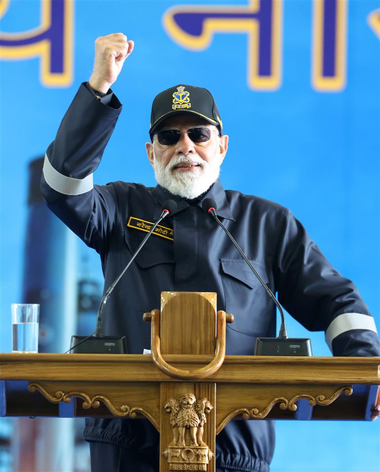 PM addressing the armed forces personnel during Diwali celebration on board the INS Vikrant on October 20, 2025.