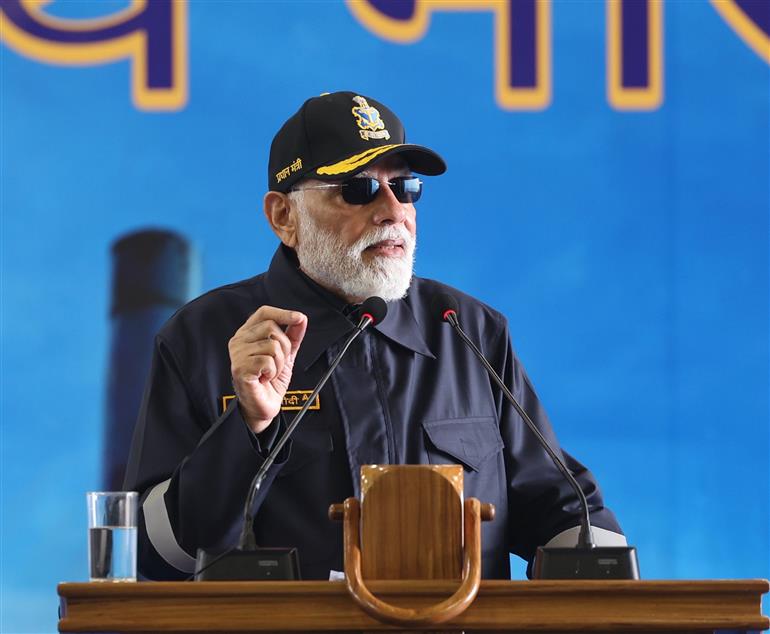 PM addressing the armed forces personnel during Diwali celebration on board the INS Vikrant on October 20, 2025.
