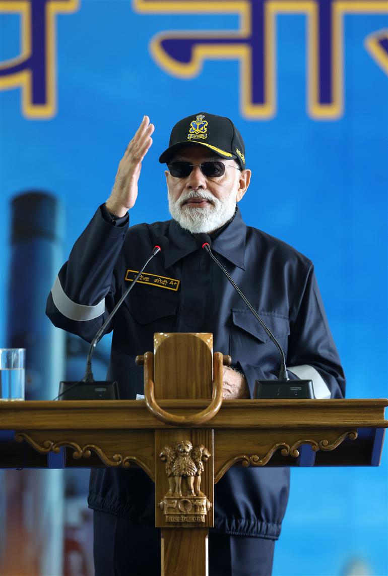 PM addressing the armed forces personnel during Diwali celebration on board the INS Vikrant on October 20, 2025.