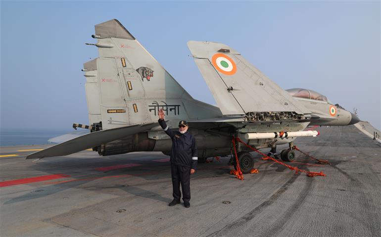 PM witnesses Steampast and Flypast at INS Vikrant on October 20, 2025.