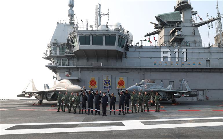 PM witnesses Steampast and Flypast at INS Vikrant on October 20, 2025.