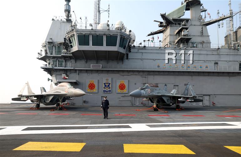 PM witnesses Steampast and Flypast at INS Vikrant on October 20, 2025.