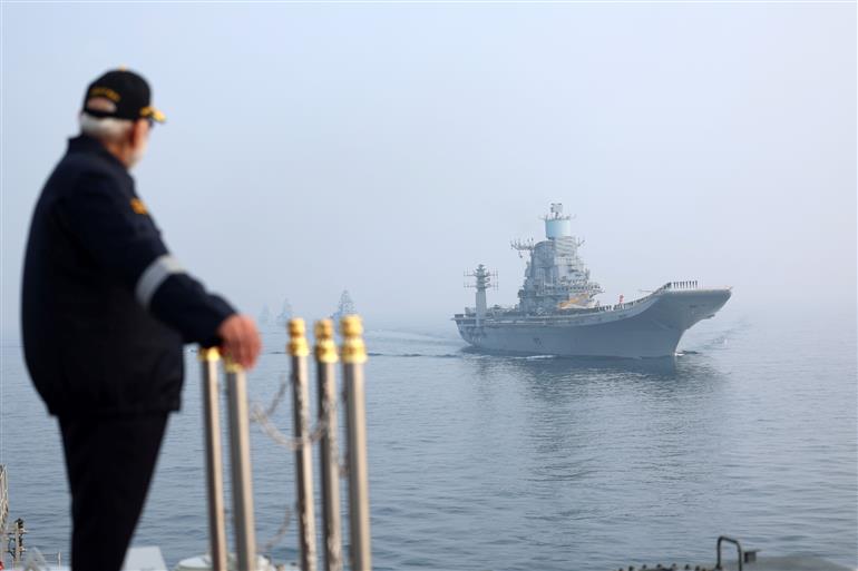 PM witnesses Steampast and Flypast at INS Vikrant on October 20, 2025.